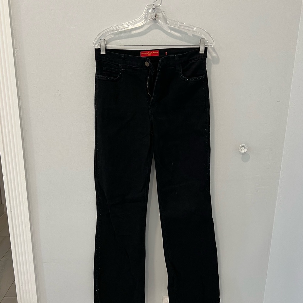 NYDJ Tummy Tuck Black Embellish Studded Straight Leg Jeans